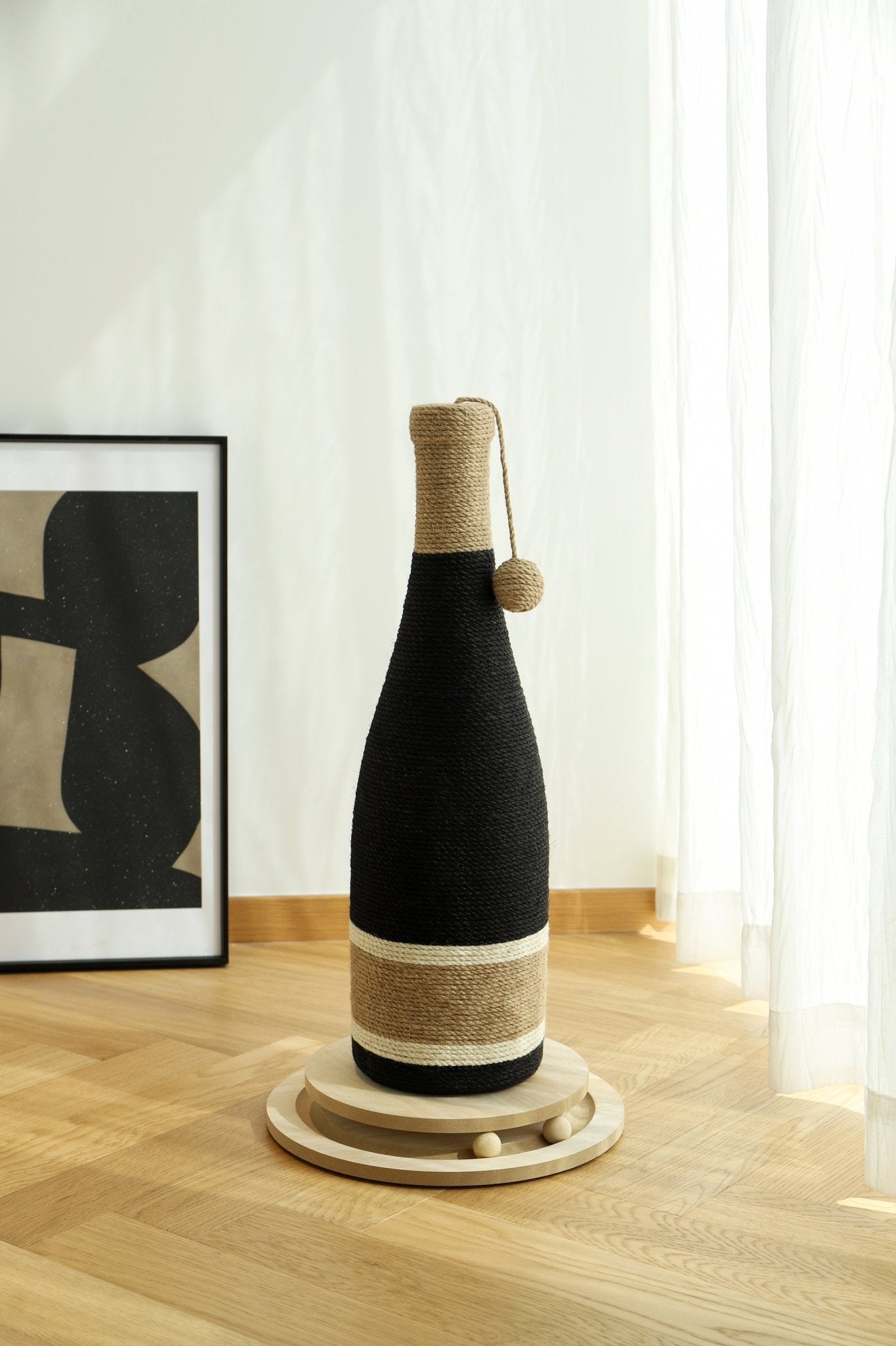 CATLINK Wine Bottle raapimispuu sisalköydellä palloilla
