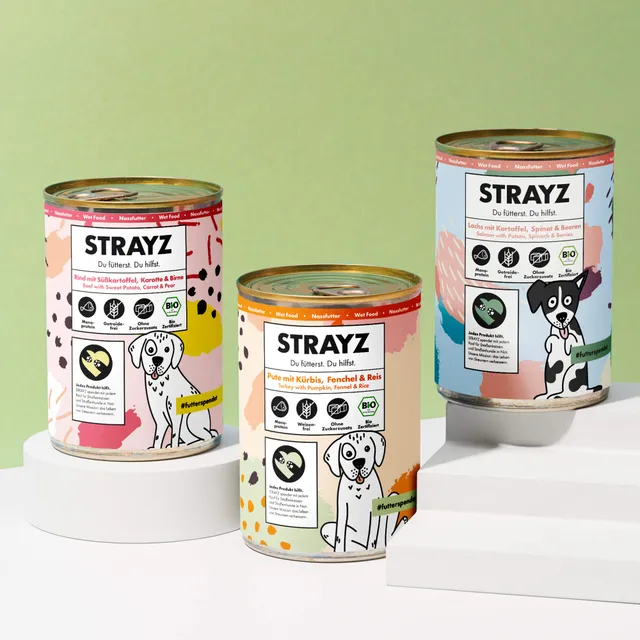 STRAYZ koiran märkäruoka nauta kalkkuna lohi 3x400g luomu
