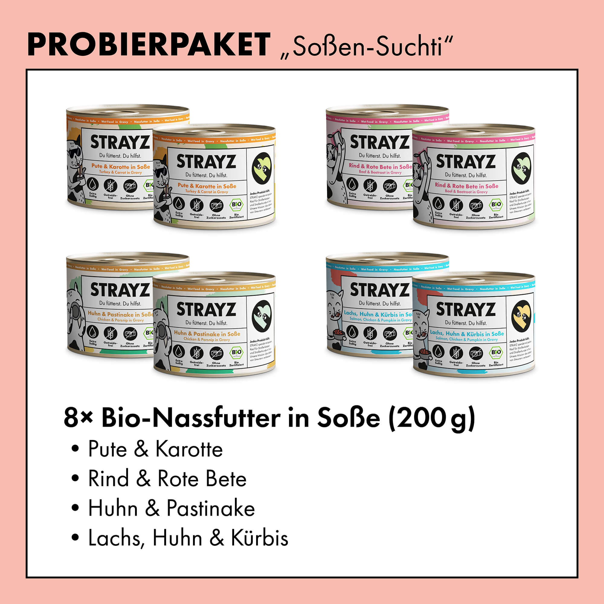 STRAYZ kissan märkäruoka maistelupaketti 8x200g