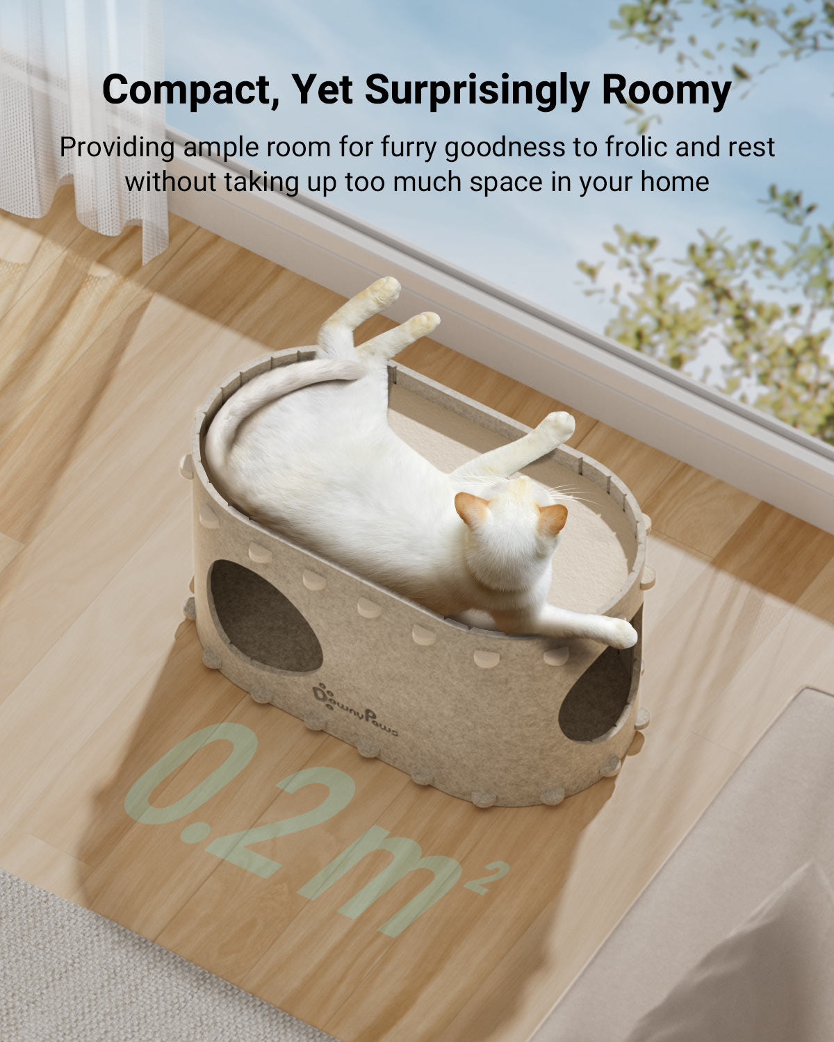 Downypaws Cat Castle kissatalo yksikerroksinen vaalea