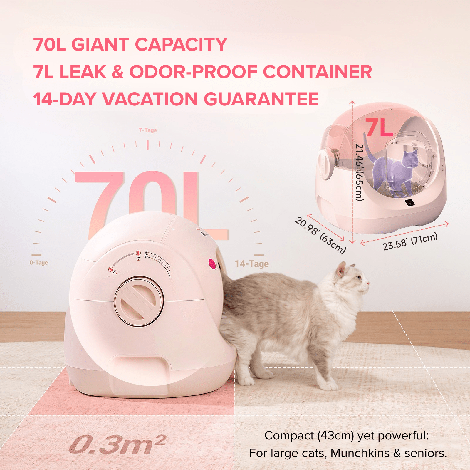CATLINK Baymax Sakura hiekkalaatikko itsepuhdistuva rampilla pinkki
