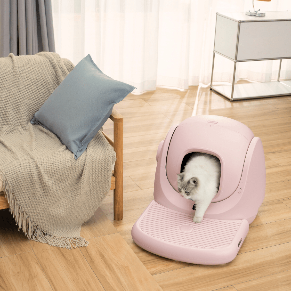 CATLINK Baymax Sakura hiekkalaatikko itsepuhdistuva rampilla pinkki