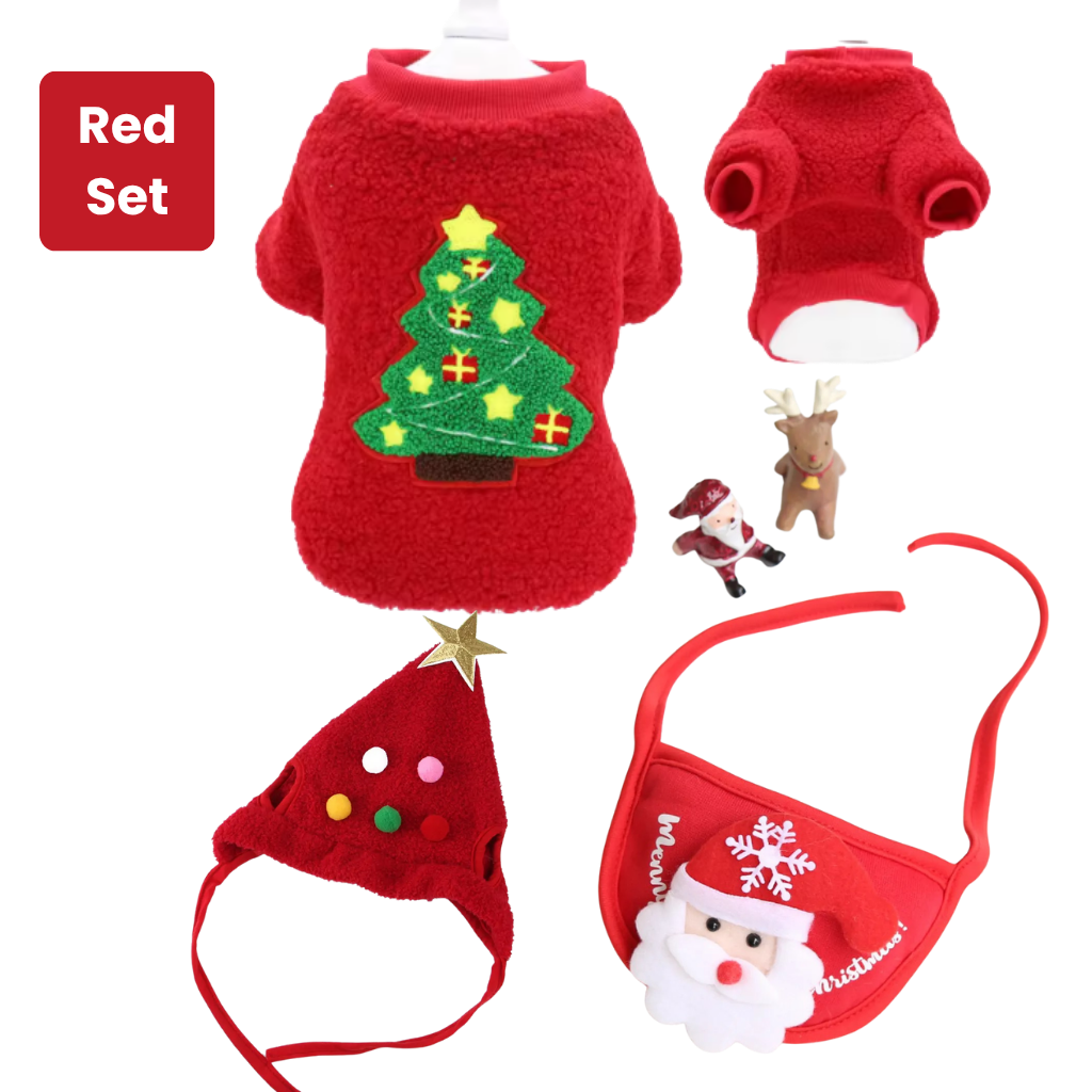 Felinoir Christmas Joy kissan jouluasu vihreä 3-osainen