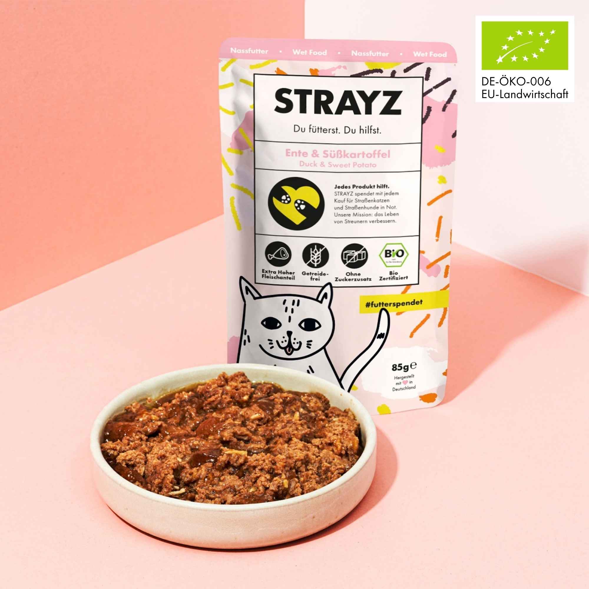STRAYZ Ankka-bataatti kissan märkäruoka patee 85 g