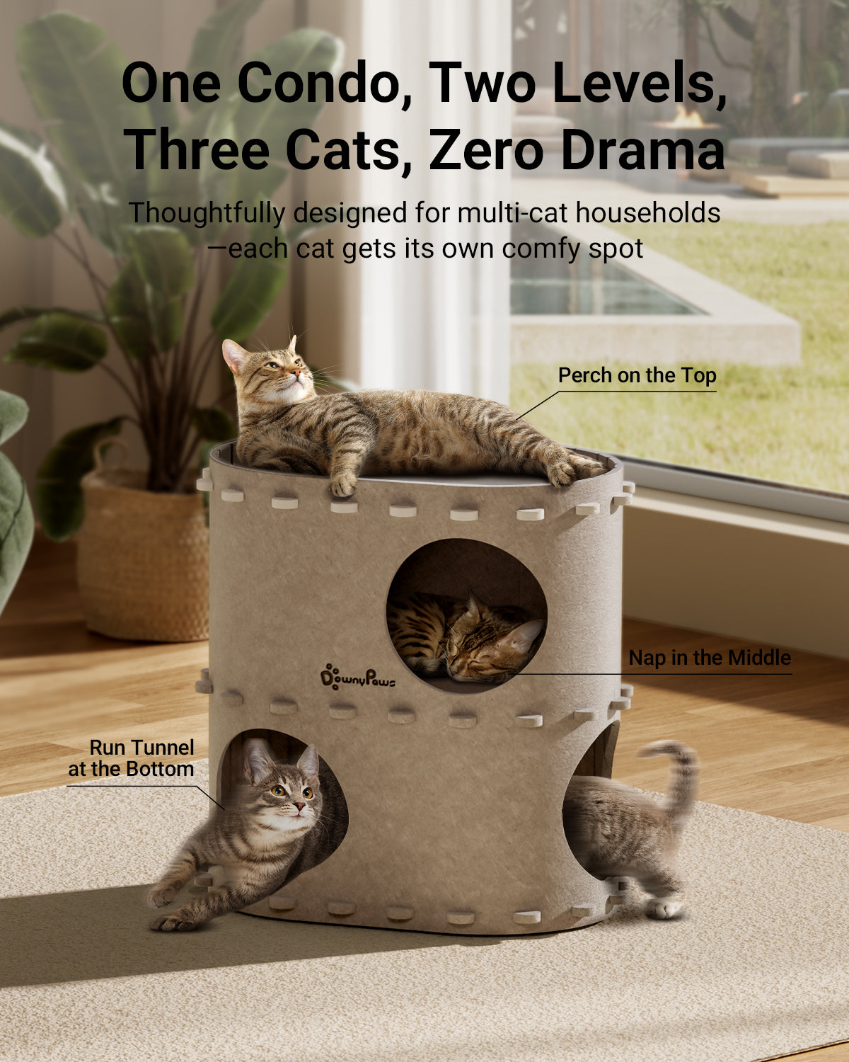 Downypaws Cat Castle kissatalo kaksikerroksinen cream