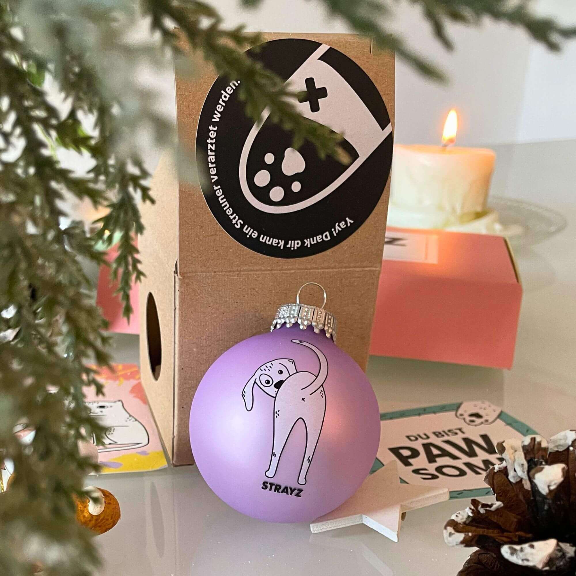 STRAYZ Stinker joulupallo lasia 6 cm koira-aiheinen