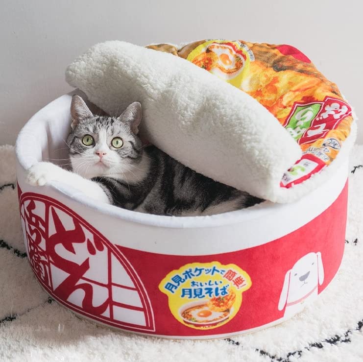 Purrbowl Ramen Noodle kissansänky pehmeä peti