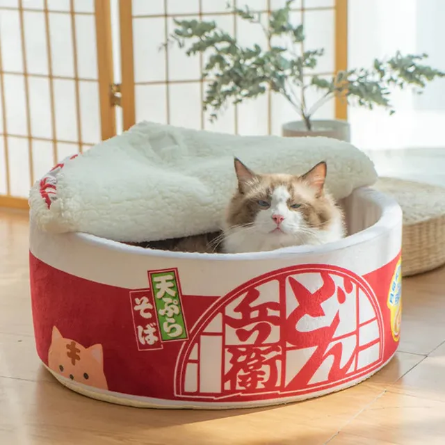 Purrbowl Ramen Noodle kissansänky pehmeä peti
