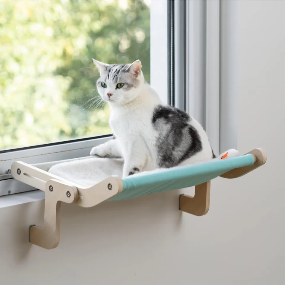 Felinoir puinen kissan ikkunapeti harmaa-sininen