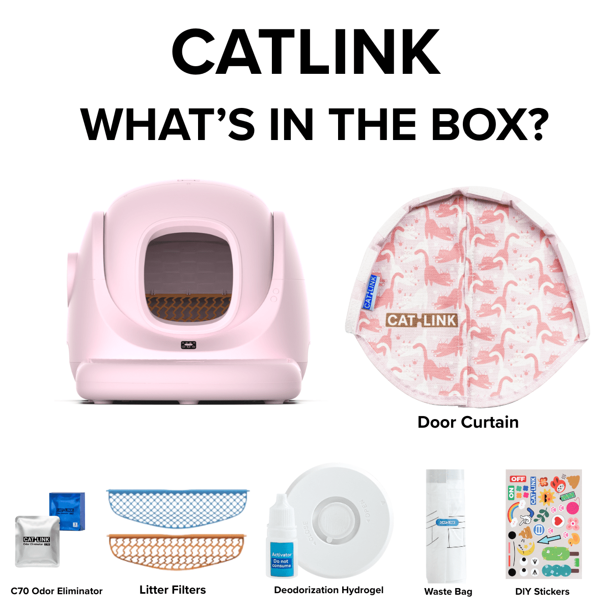 CATLINK Baymax Sakura hiekkalaatikko itsepuhdistuva rampilla pinkki