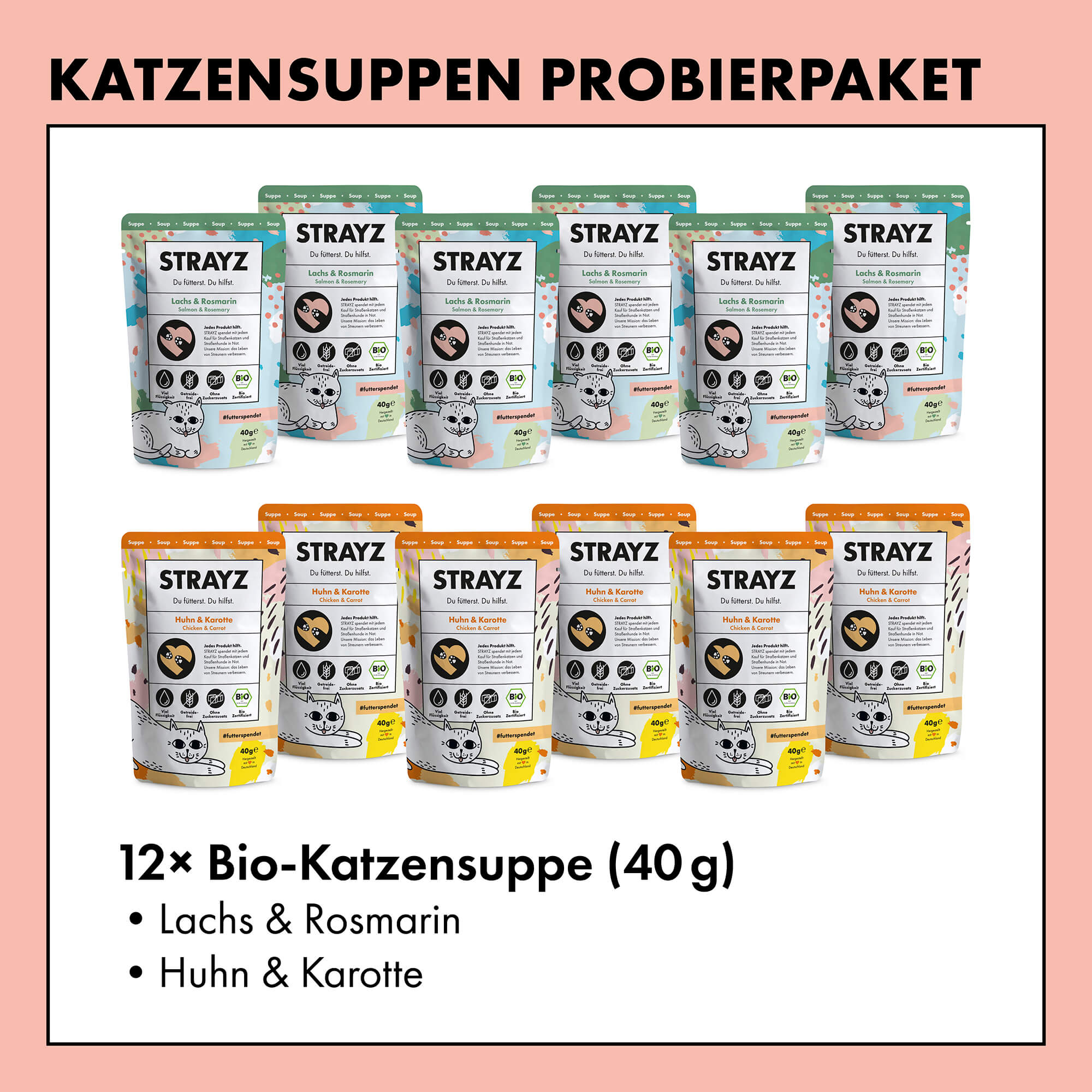 STRAYZ Katzensuppen kissan keittojen maistiaispaketti kana lohi