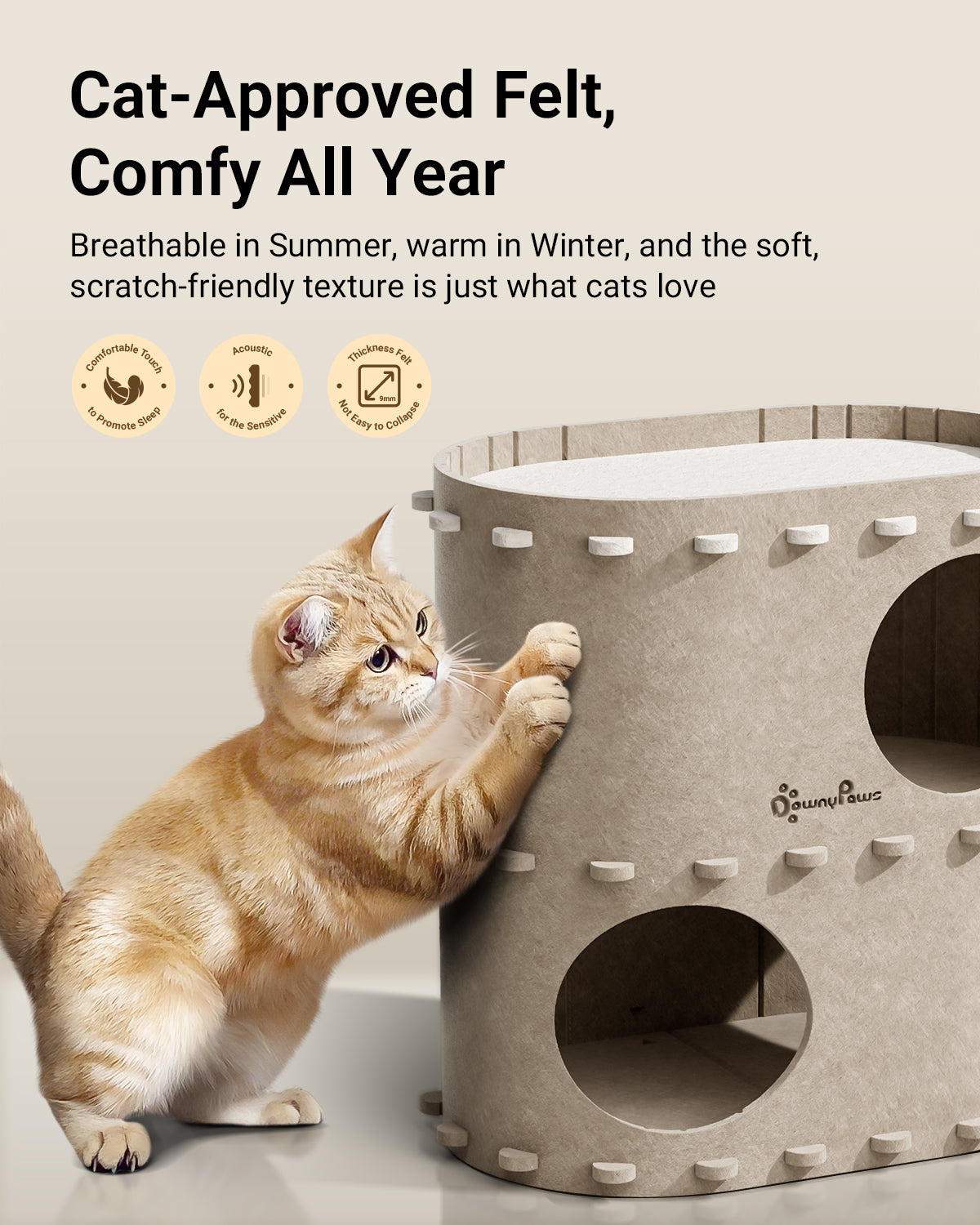 Downypaws Cat Castle kissatalo kaksikerroksinen cream
