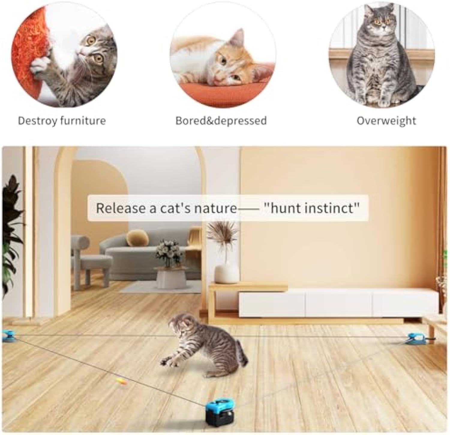 Felinoir HuntMaster juokseva kissanlelu sininen