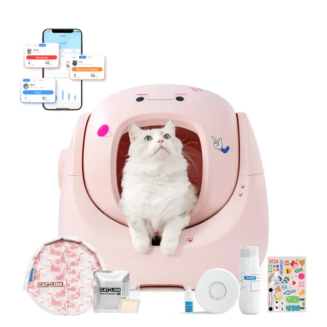 CATLINK Baymax Sakura hiekkalaatikko itsepuhdistuva rampilla pinkki