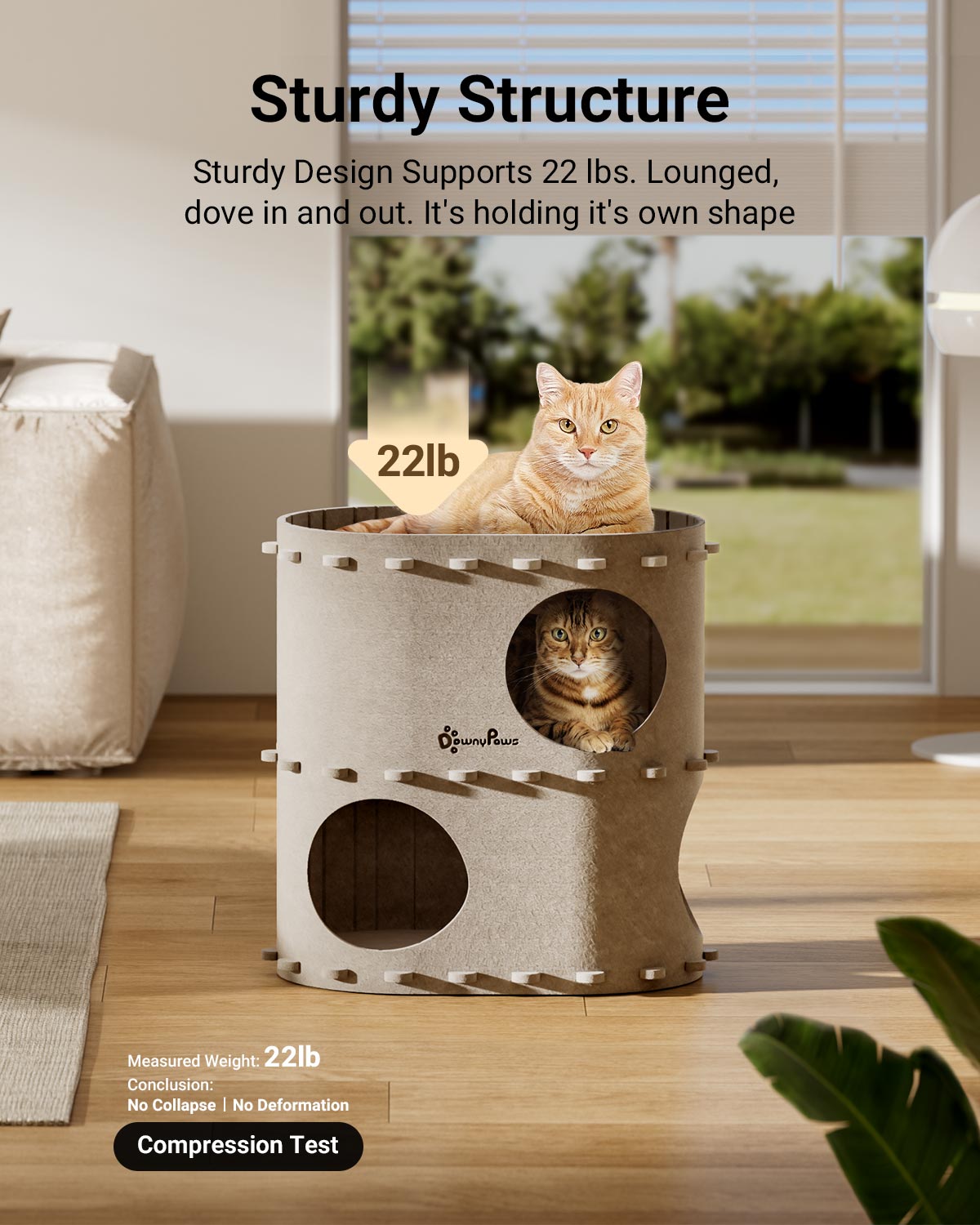 Downypaws Cat Castle kissatalo kaksikerroksinen cream