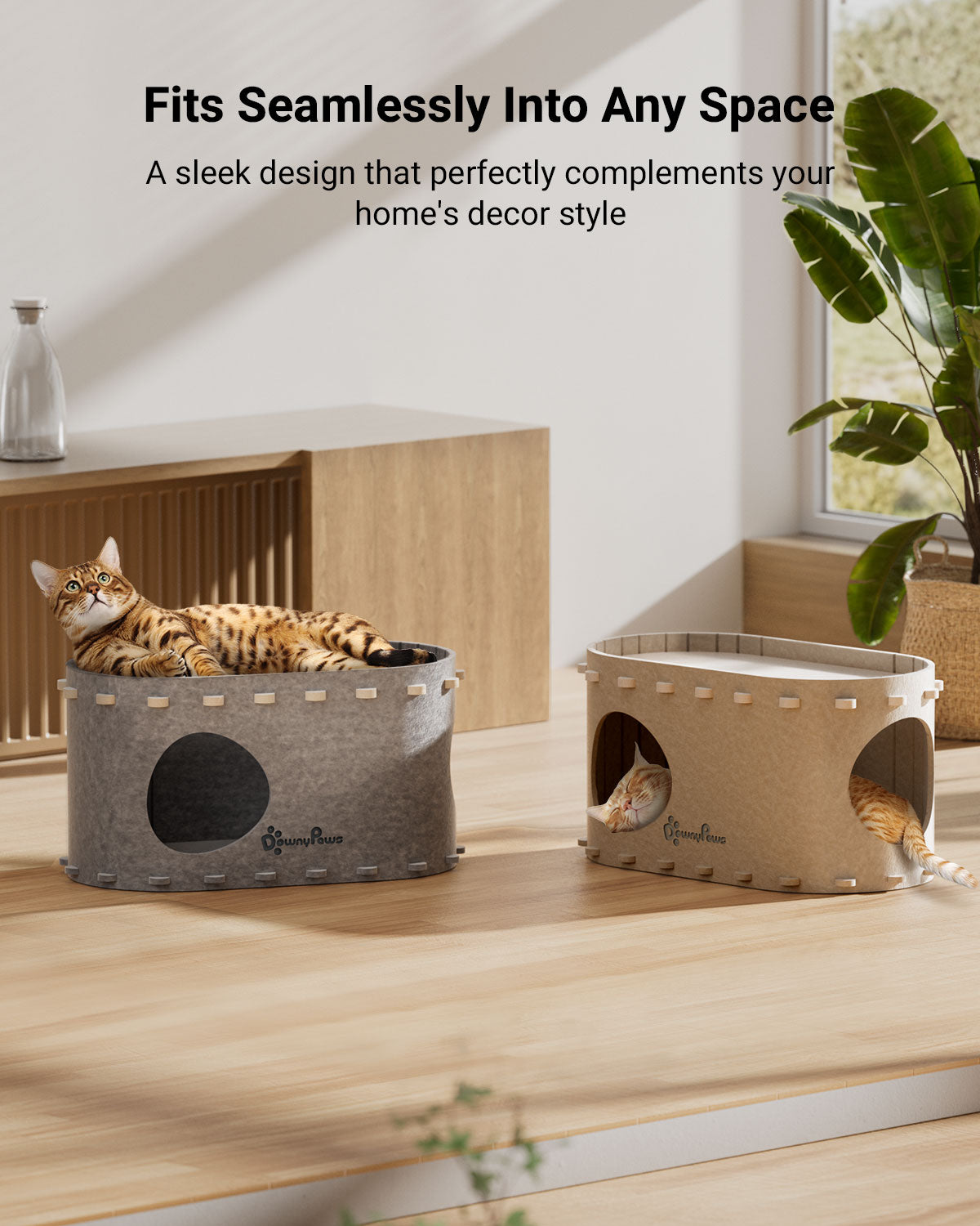 Downypaws Cat Castle kissatalo yksikerroksinen vaalea