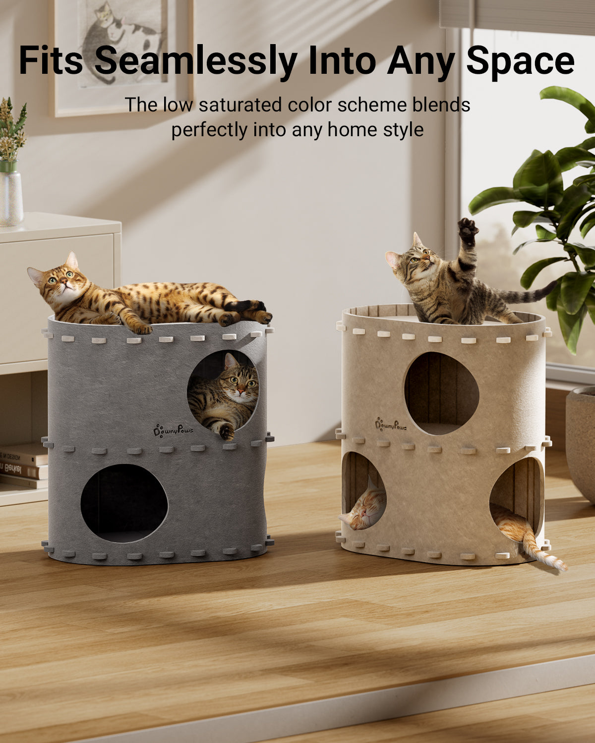 Downypaws Cat Castle kissatalo kaksikerroksinen cream