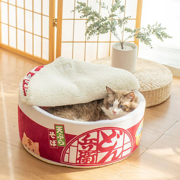 Purrbowl Ramen Noodle kissansänky pehmeä peti