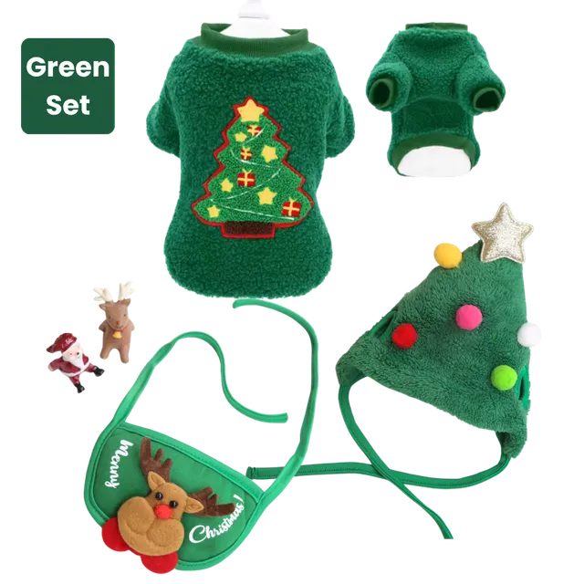 Felinoir Christmas Joy kissan jouluasu vihreä 3-osainen