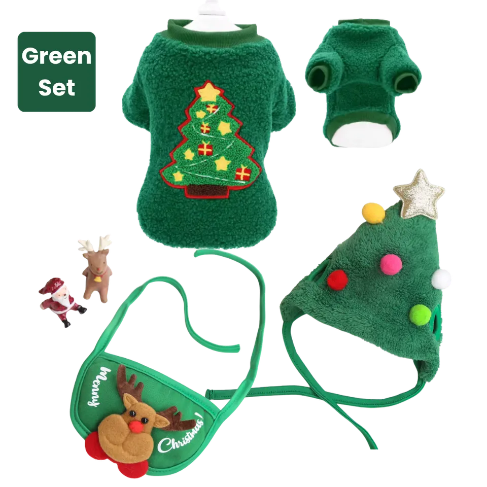 Felinoir Christmas Joy kissan jouluasu vihreä 3-osainen