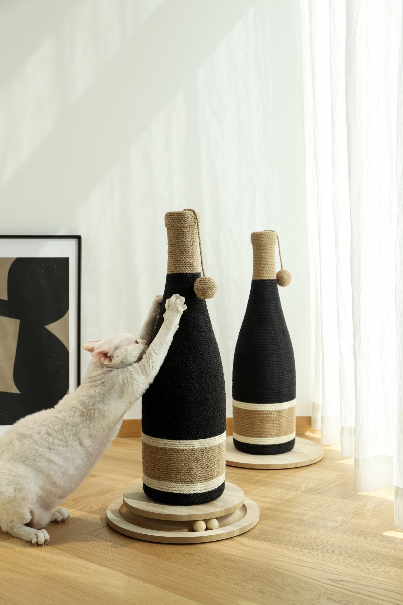 CATLINK Wine Bottle raapimispuu sisalköydellä palloilla