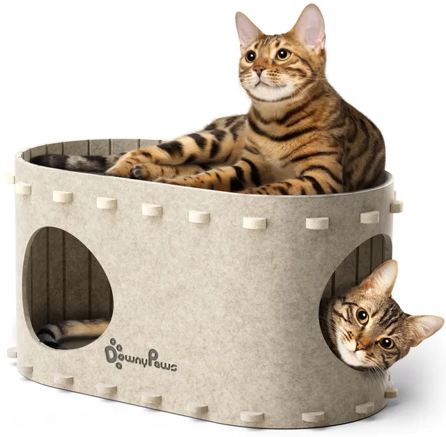Downypaws Cat Castle kissatalo yksikerroksinen vaalea