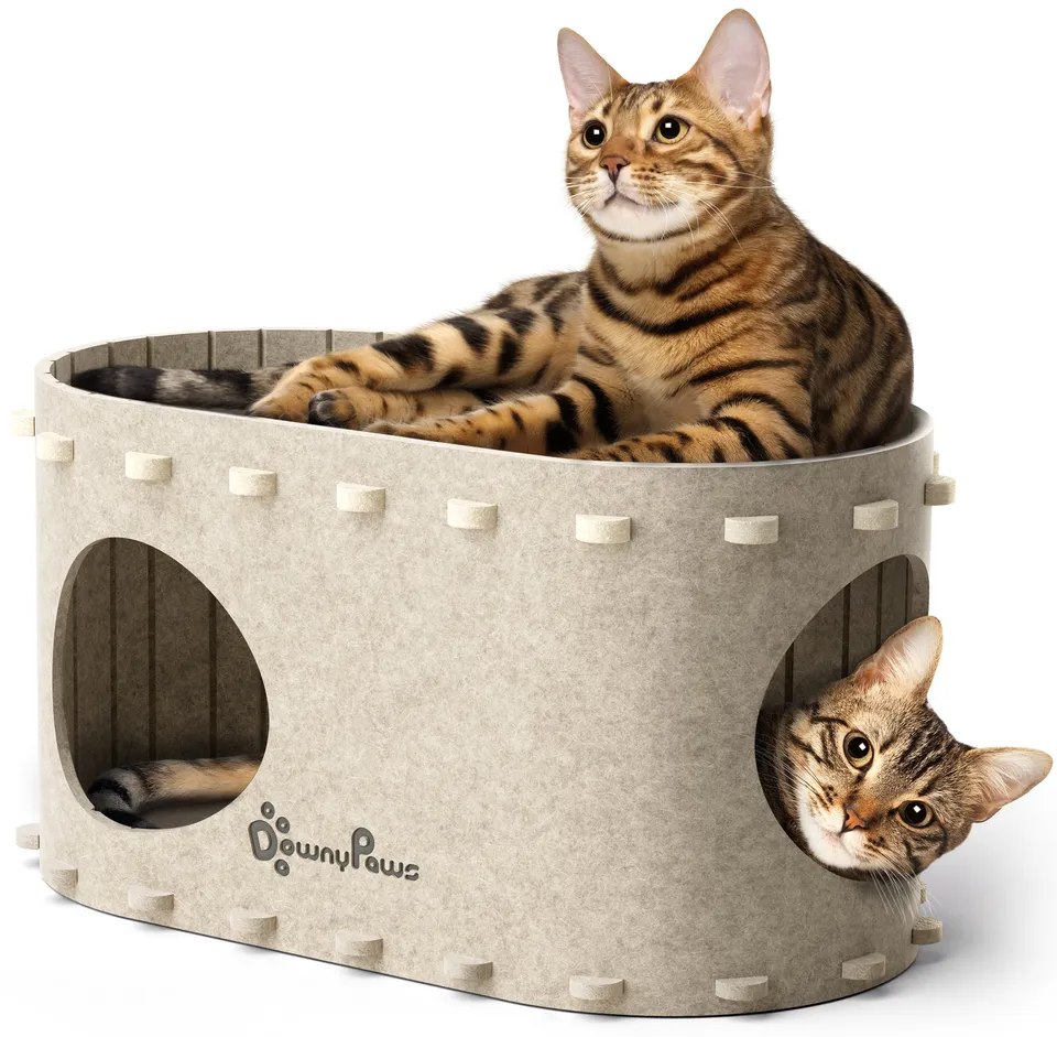 Downypaws Cat Castle kissatalo yksikerroksinen vaalea