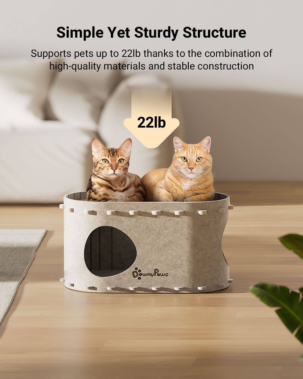 Downypaws Cat Castle kissatalo yksikerroksinen vaalea
