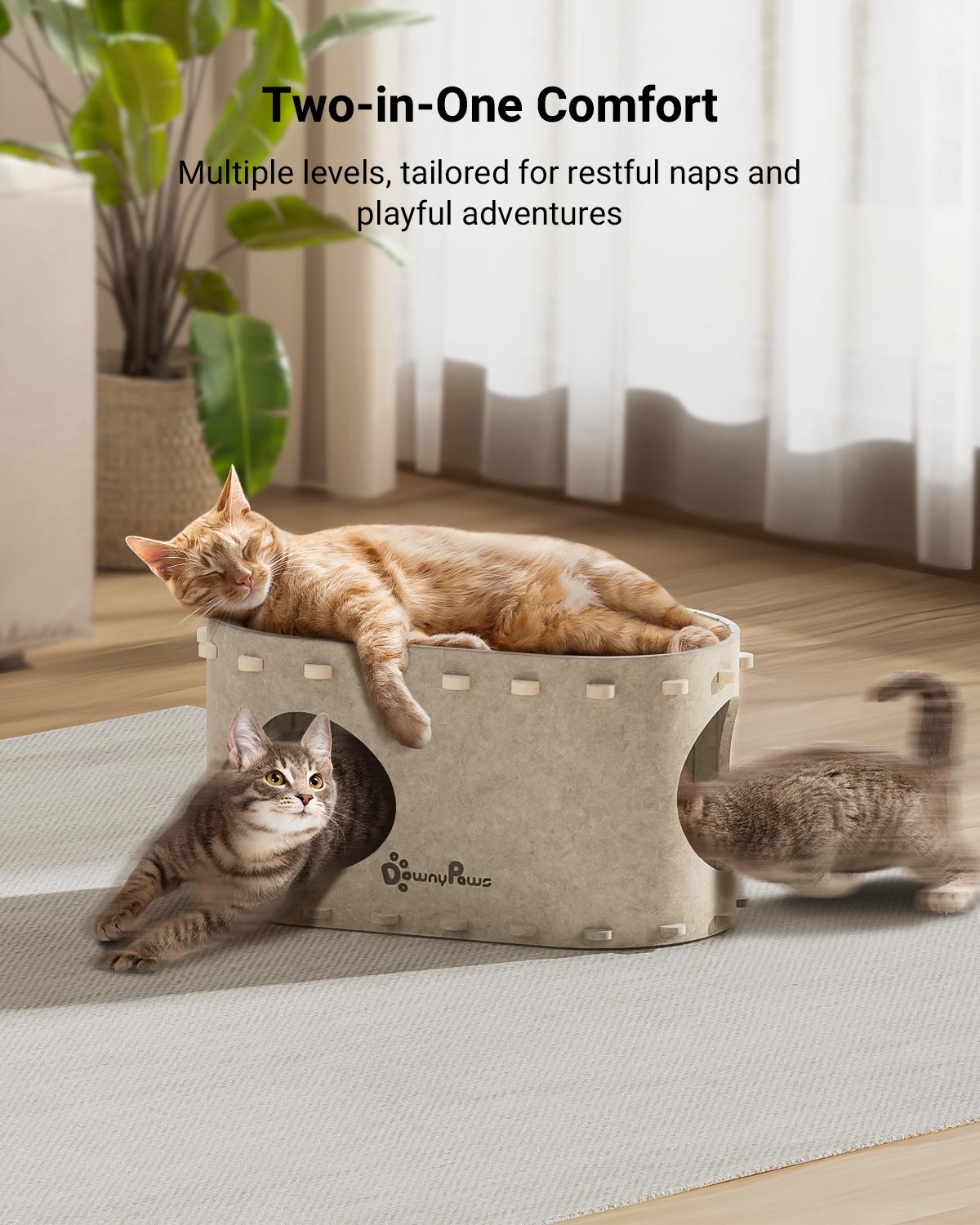 Downypaws Cat Castle kissatalo yksikerroksinen vaalea