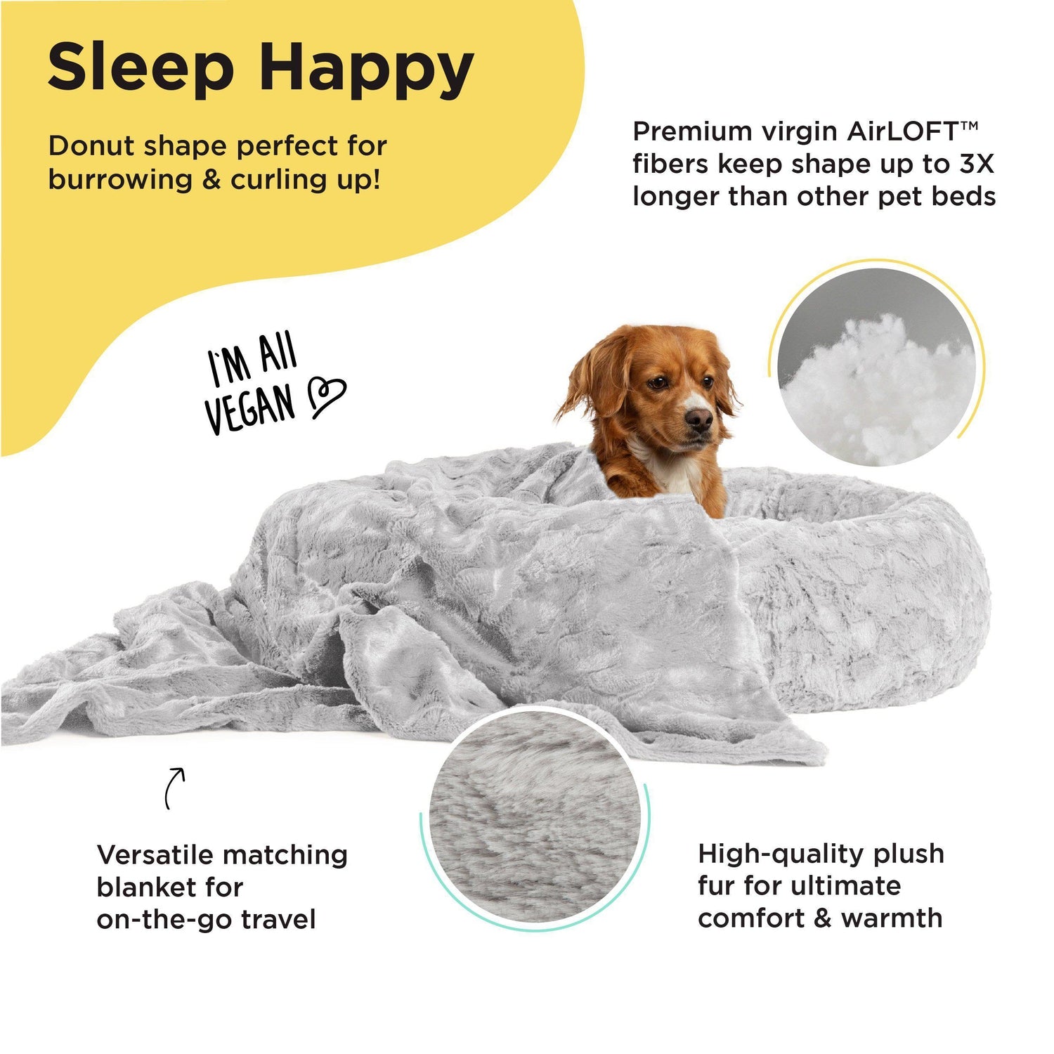 Best Friends By Sheri Calming Donut koiranpeti 76x76 vilttisetti harmaa